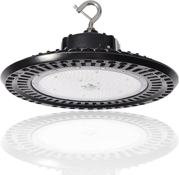 480V UFO LED High Bay Light 150W 22000LM, 5000K 1-10V Dimmable Barn Workshop High Bay Lighting Fixture UL DLC Listed US Hook 5' Cable (150, Watts) - LEDLIGHTING WHOLESALE